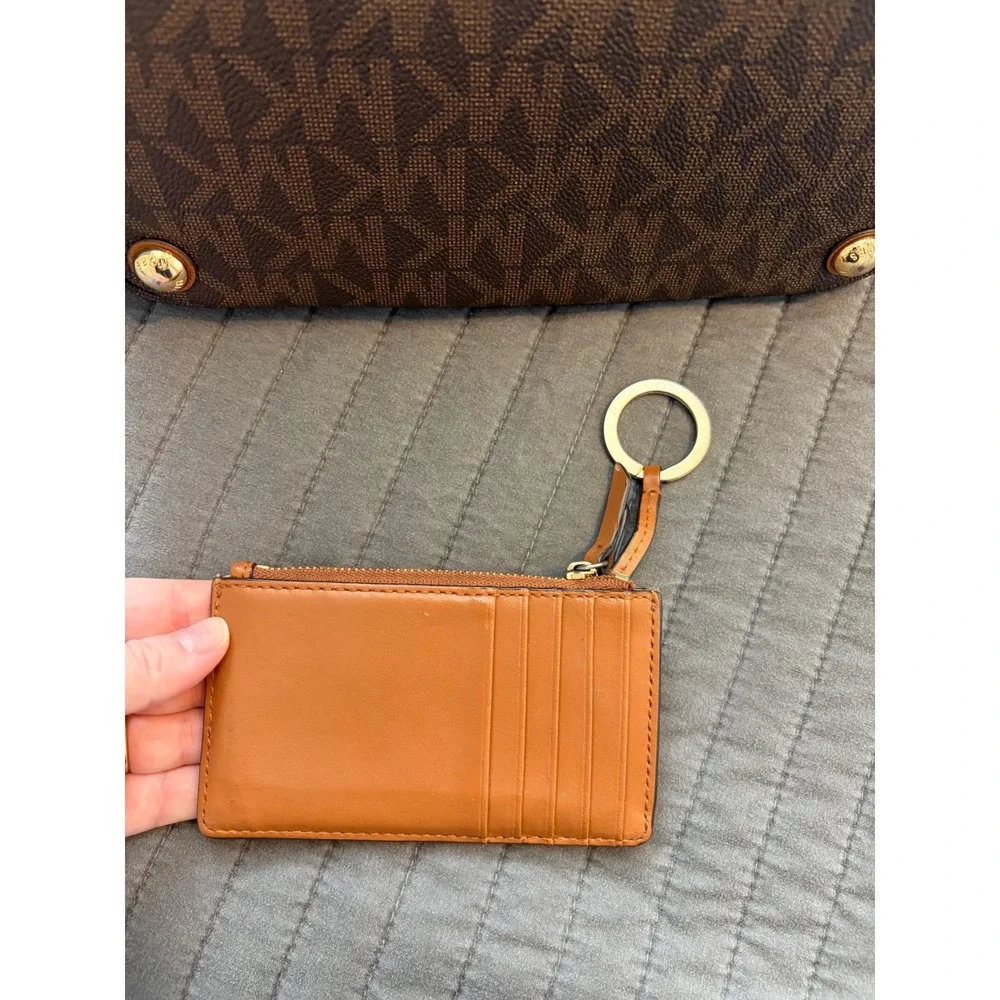 Michael Kors Jet Set Travel Signature Brown Tote Bag with Matching Card Case